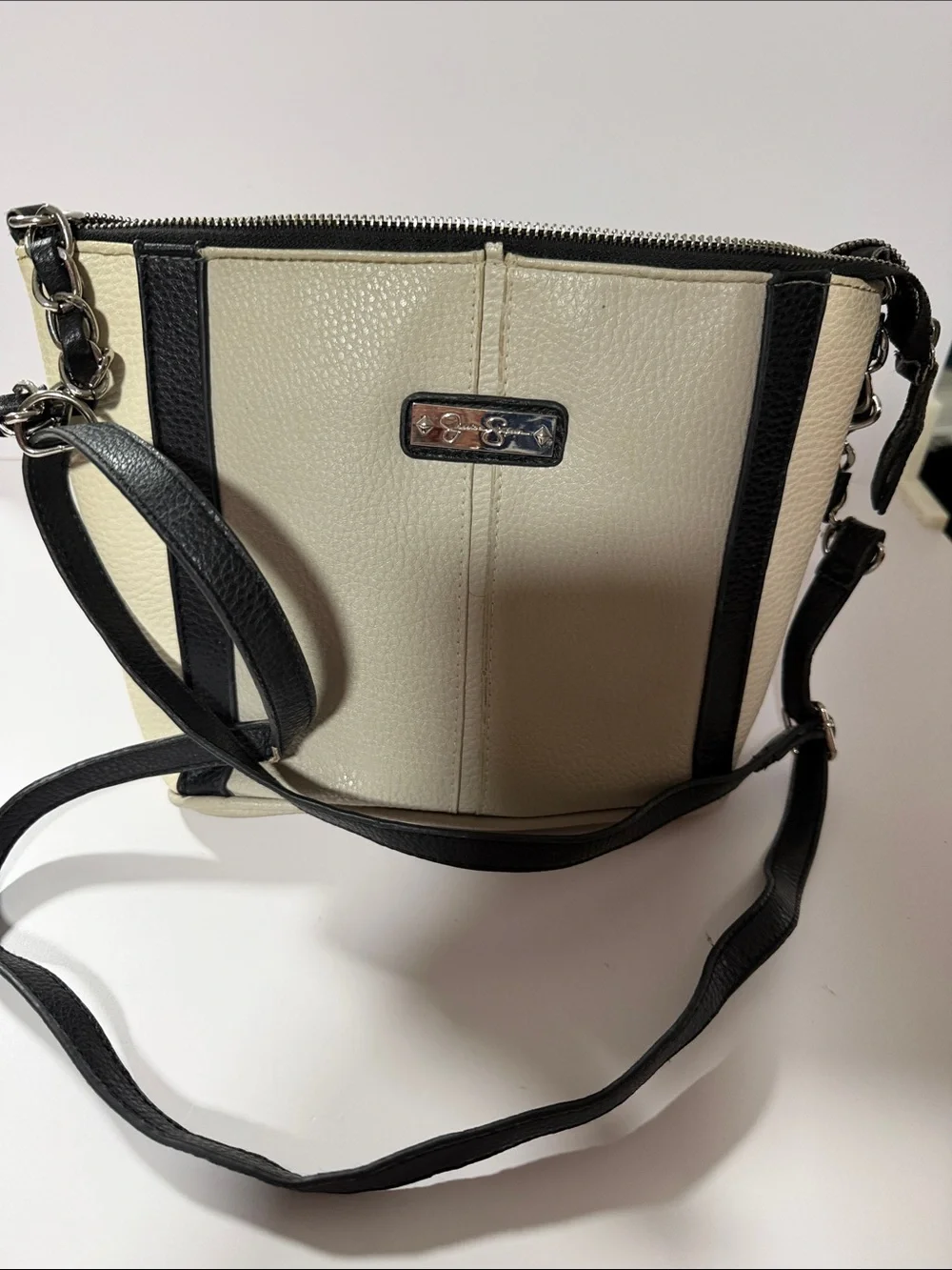 Jessica Simpson Cream and Black Crossbody Bag